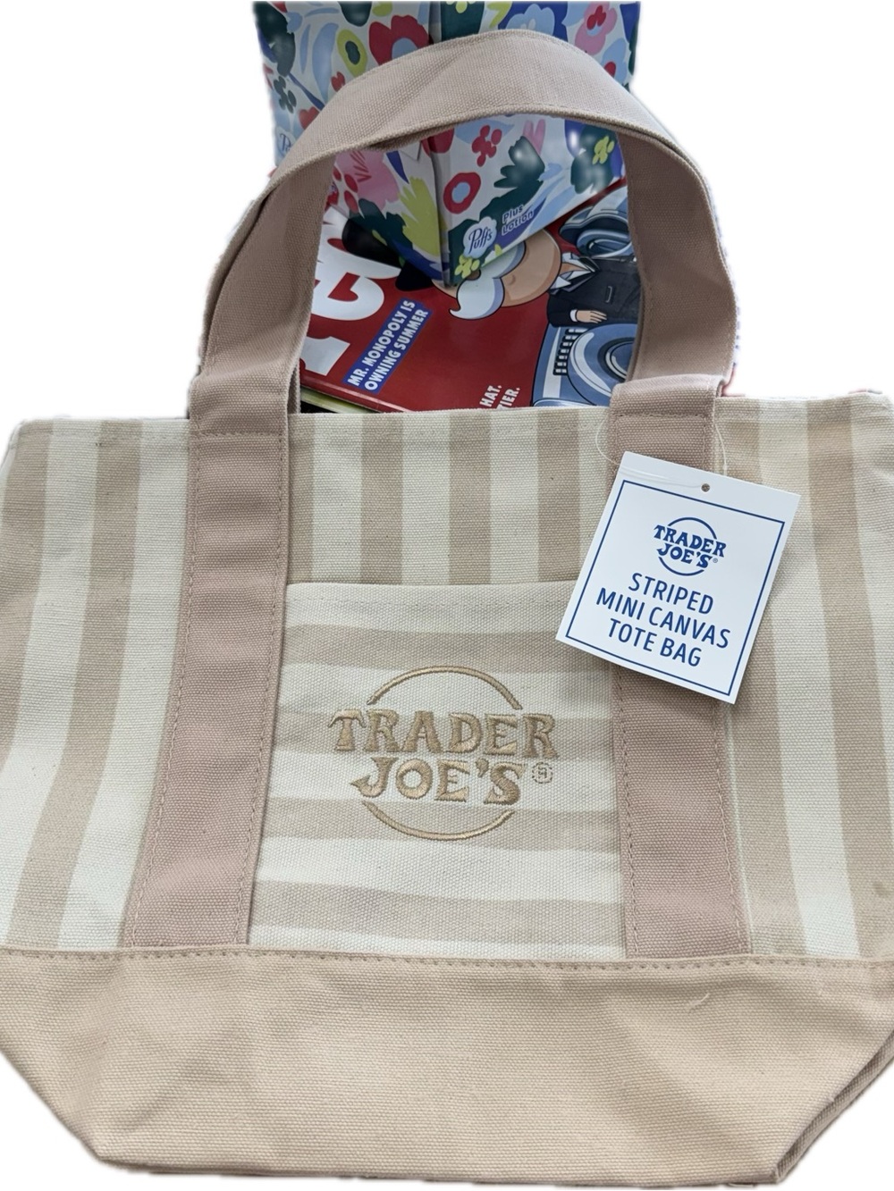 ‼️NEW NEW NEW‼️Trader Joe's Striped Mini Canvas Tote Bag - Tan & Cream